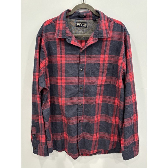 RYE by Hawker Rye Red Navy Fall Plaid Flannel Shirt XL Soft Casual Button Front - Picture 3 of 11
